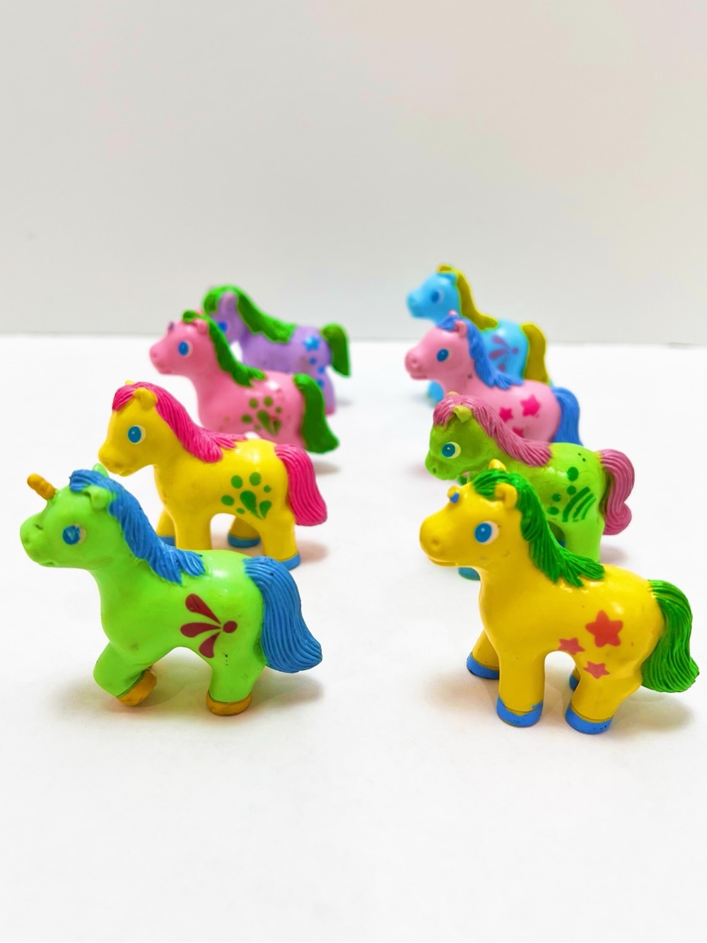 Vintage 80s Colorful Soma “Love Mini Ponies” Set of 8 Yellow, Green, Pink, Blue